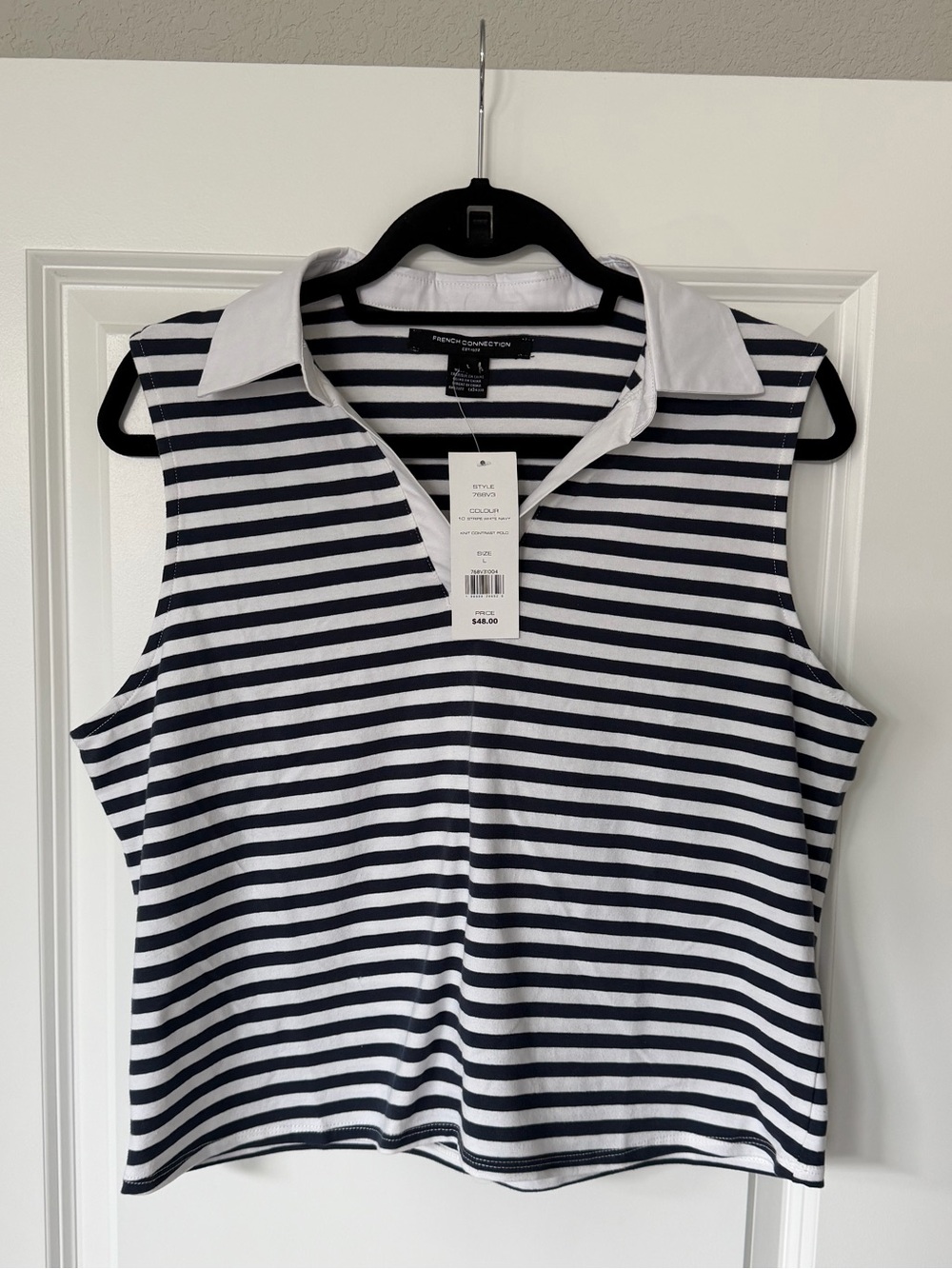 French Connection Navy & White Striped Sleeveless Polo Tank